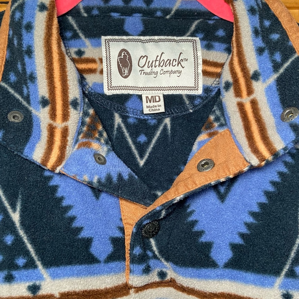 Outback Trading Company Delaney Henley Pullover Blue Jacket Aztec Western Medium - Picture 4 of 4